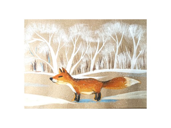 Как нарисовать лису по видео и на зимнем пейзаже