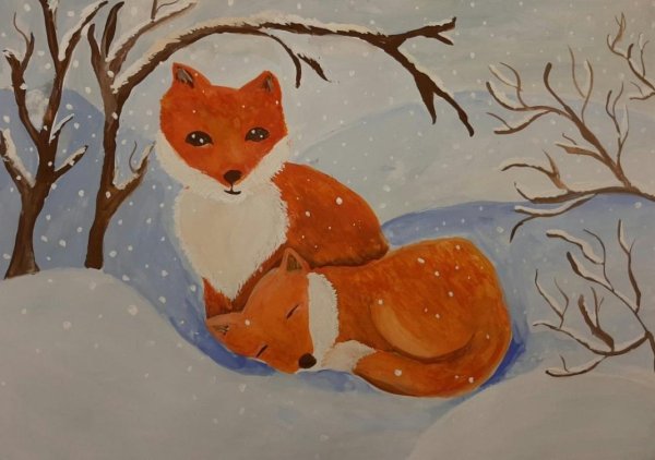Рисование лиса зимой