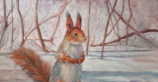 Зимние животные живопись