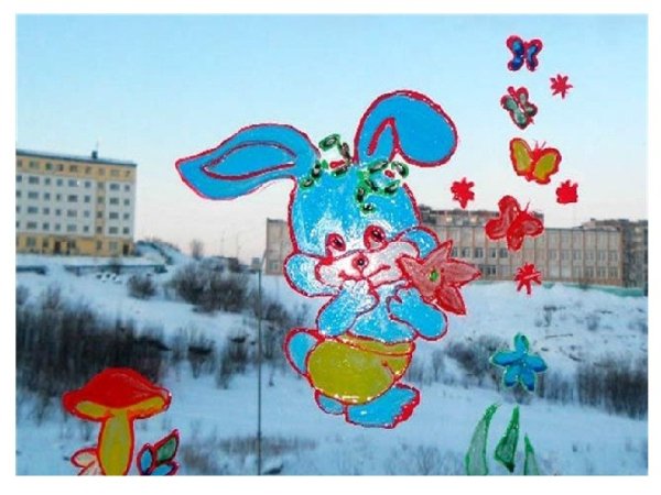 Рисунок на стекле гуашью Весна