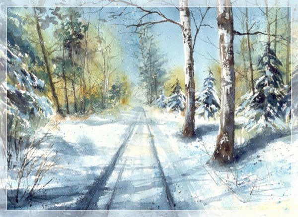 Зимний лес гуашью