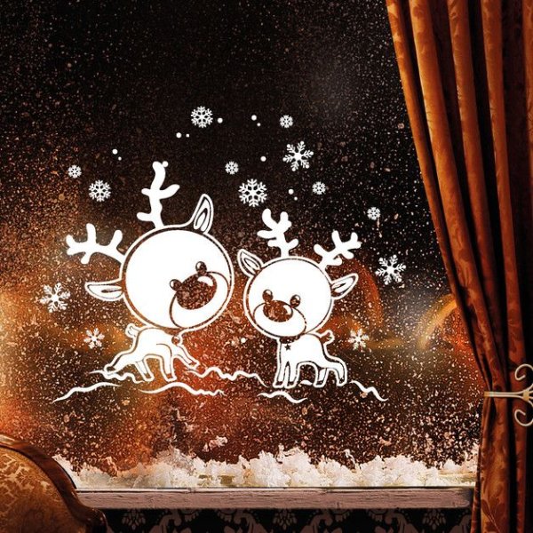 Новогодние олени на окнах красками