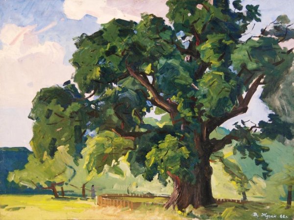 Дуб Абрамцево акварель