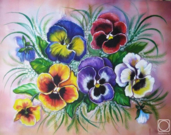 Батик цветы Анютины глазки