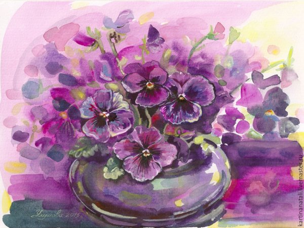 Анютины глазки живопись акварель