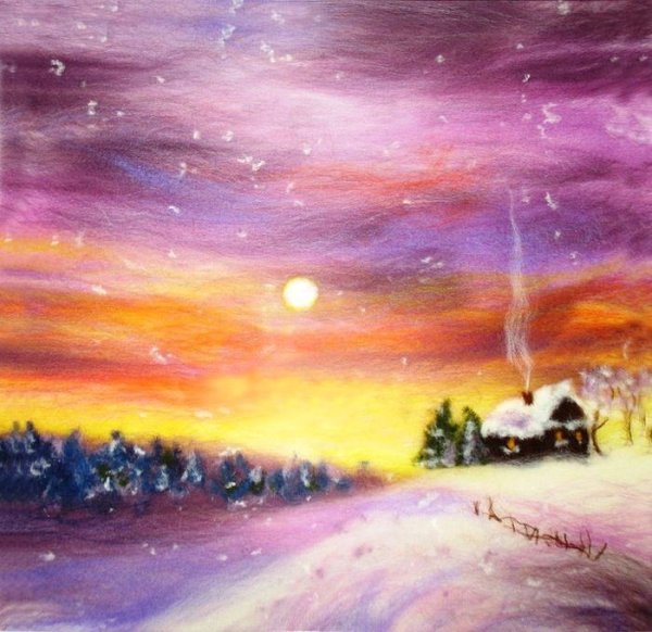 Зимний пейзаж гуашью для детей