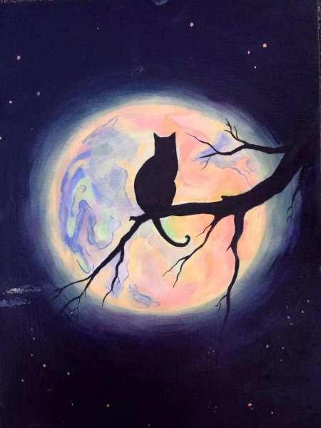 Ночной пейзаж гуашью