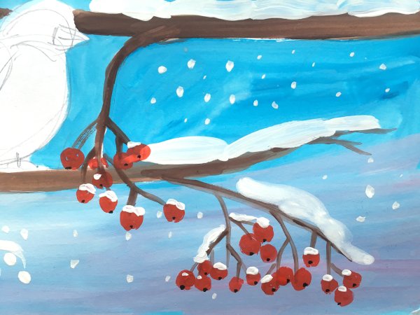 Рисование Снегирь на ветке