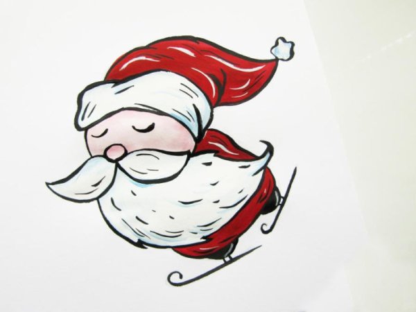 Смешной дед Мороз гуашью