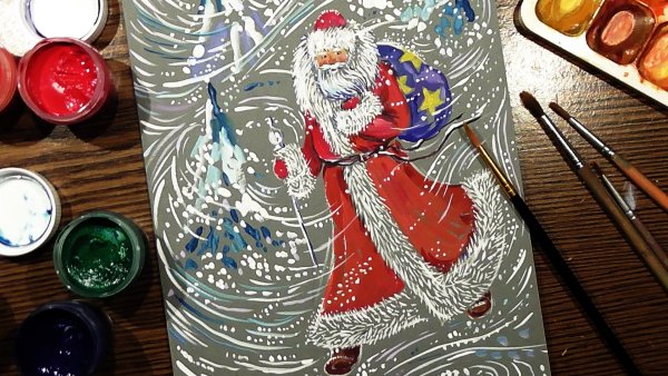 Рисование гуашью новый год