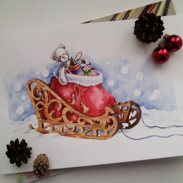 Акварельный скетч на новогоднюю тему