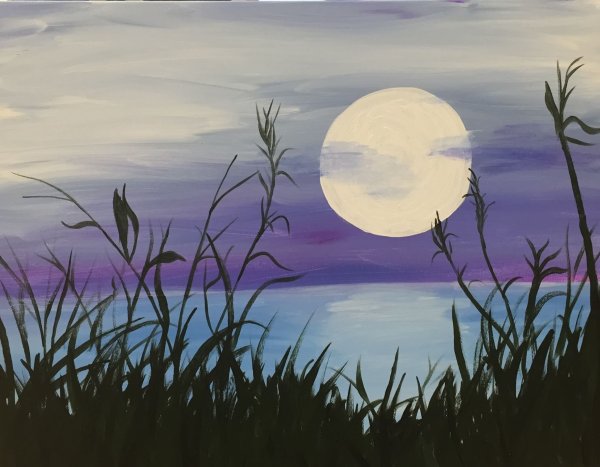 Лунный пейзаж акварелью