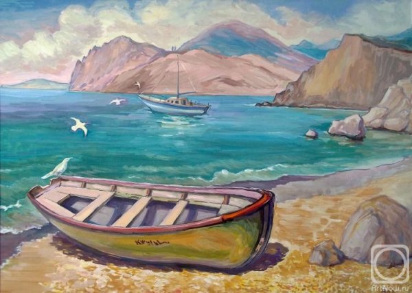 Пейзаж моря гуашью