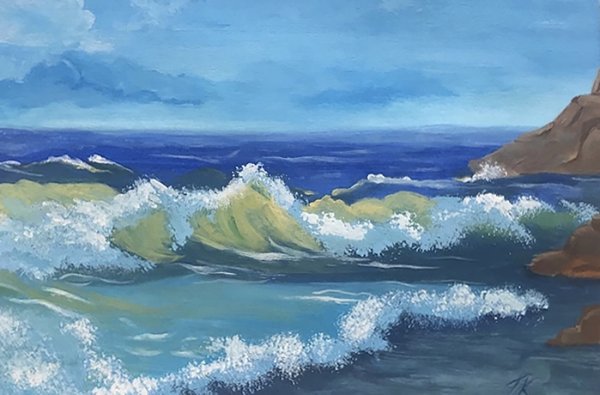 Пейзаж моря гуашью