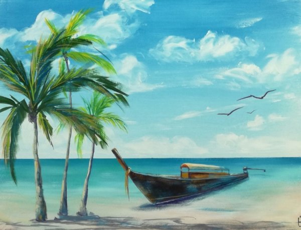 Рисование пейзажа красками море