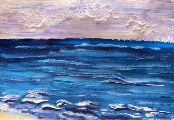 Пейзаж моря гуашью