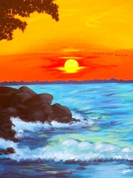 Правополушарное рисование Маяк и море