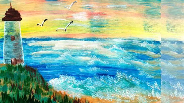 Рисование морской пейзаж