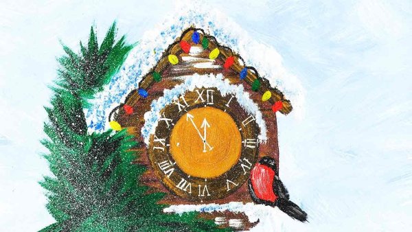 Новогодние часы гуашью