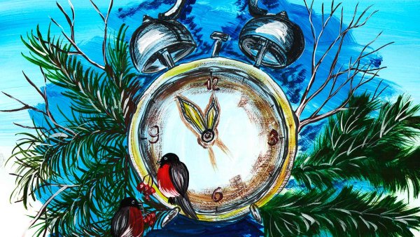 Новогодние часы красками