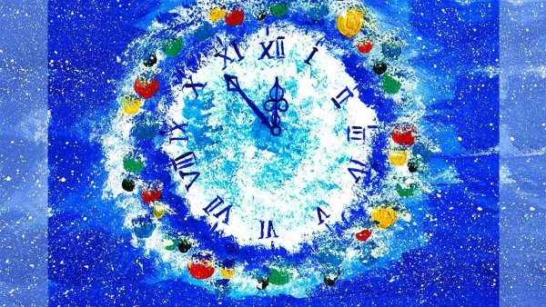 Новогодние часы гуашью