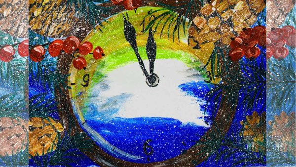 Новогодние часы рисунок красками