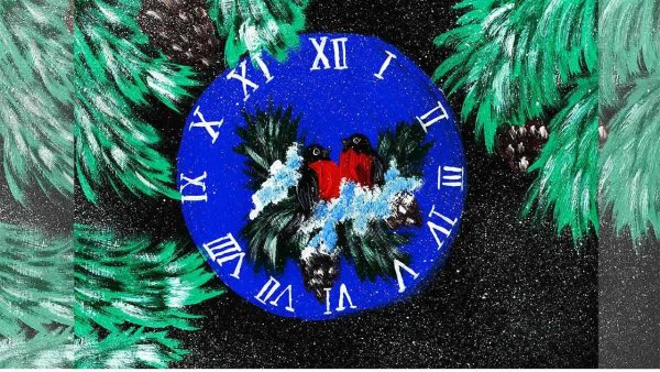 Новогодние часы гуашью