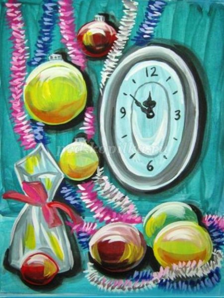 Новогодний натюрморт цветными карандашами