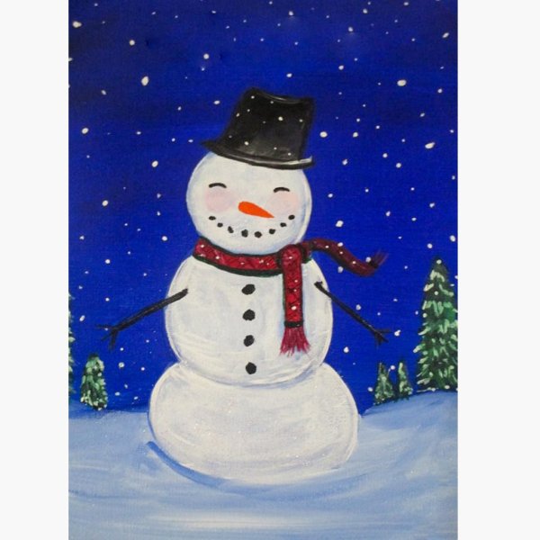 Снеговик красками для детей