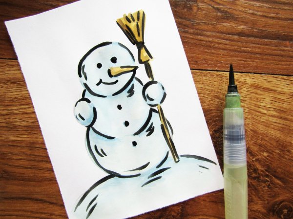 Снеговик рисунок гуашью