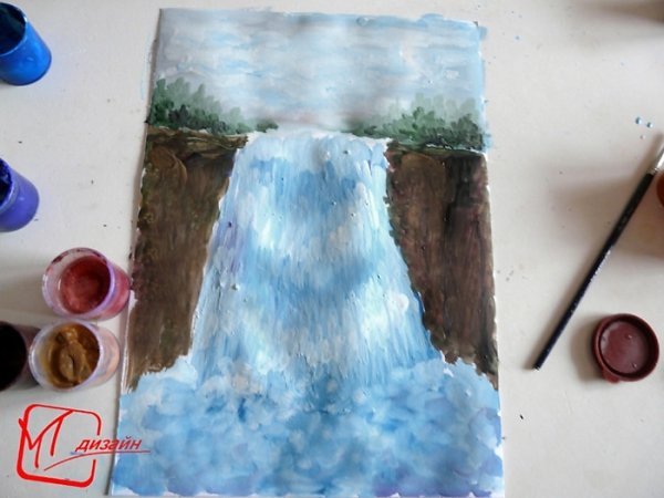 Нарисовать водопад гуашью