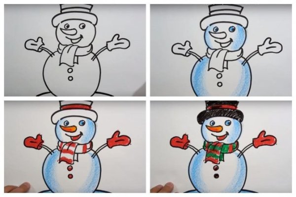 Пошаговое рисование снеговика для детей