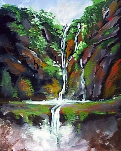 Правополушарное рисование водопад в горах