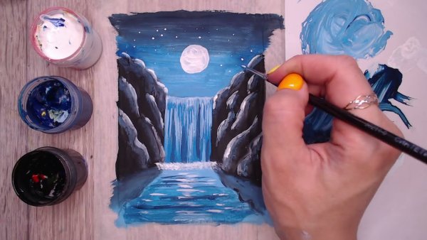 Водопад акварелью