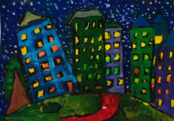 Вечерний город рисование