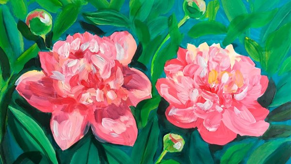 Пионы гуашью