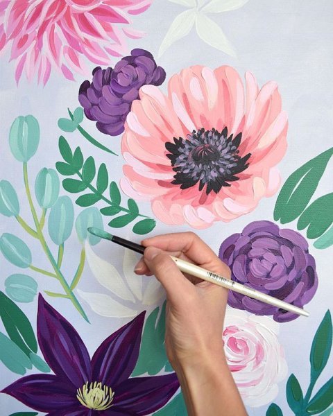 Нарисовать цветы акрилом