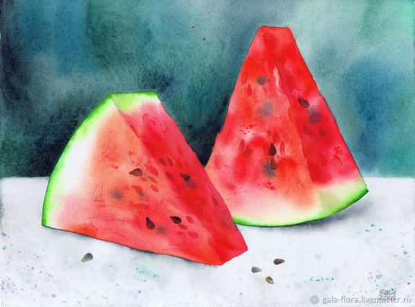 Арбуз акварелью