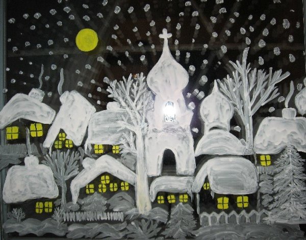 Зимние рисунки на окнах