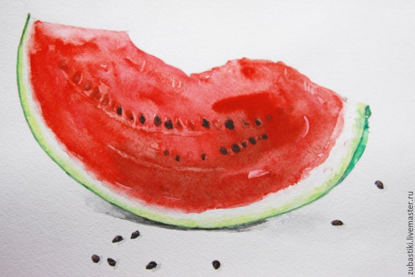 Кусочек арбуза акварелью
