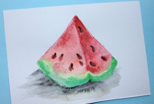 Долька арбуза акварелью