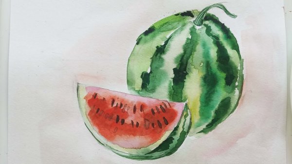Простые рисунки для детей акварель Арбуз