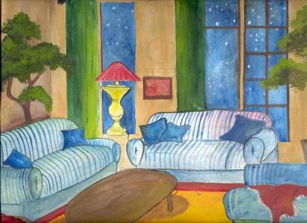 Интерьер рисунок гуашью