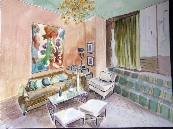 Интерьер гуашью