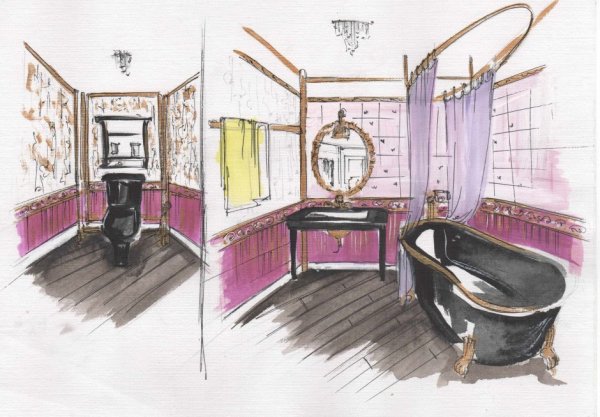 Зарисовки интерьеров в красках