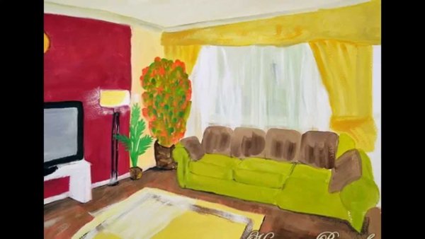 Нарисовать красками интерьер комнаты
