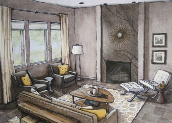 Интерьер гостиной скетчинг