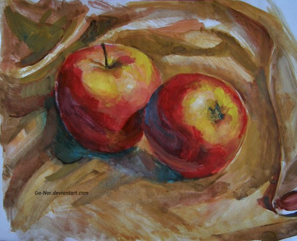 Этюд яблока акварелью