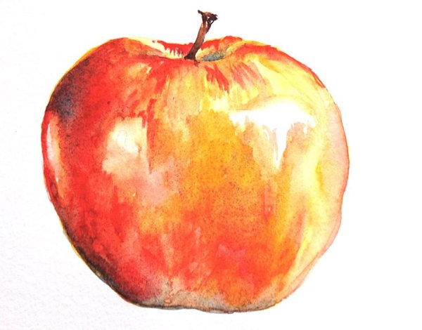Рисование акварелью яблоки