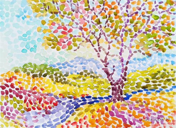 Техника пуантилизм пейзаж